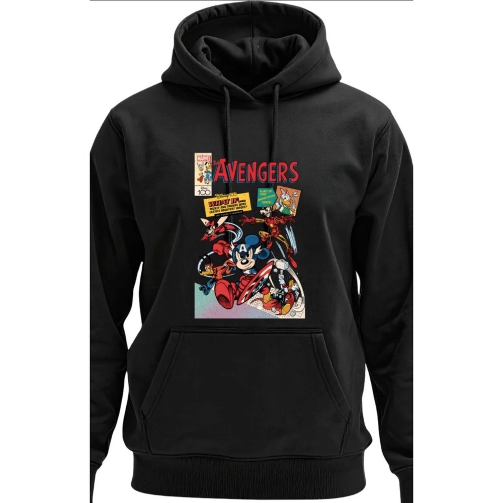 Avengers Marvel Disney Mickey & Friends Hoodie Black Unsex Adult Large